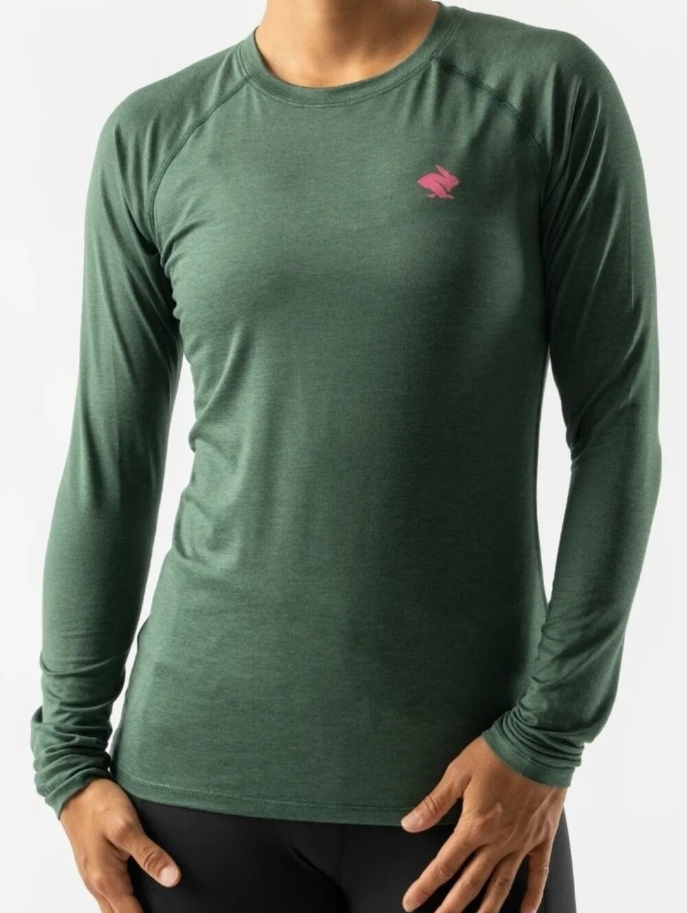 Rabbit Womens EZ Tee Long Sleeve Running Shirt Green Pink Logo Size SM